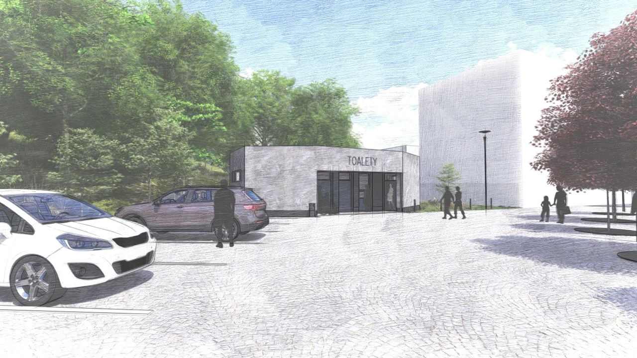 Novostavba veřejných toalet, Železný Brod – pohled 2